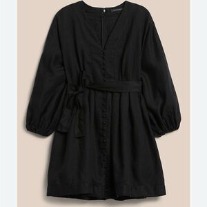 Banana Republic Puff Sleeve Linen & Cotton Black Mini Dress in XS Petite